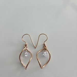 Rose Gold Twisted Earrings with Crystal Drops